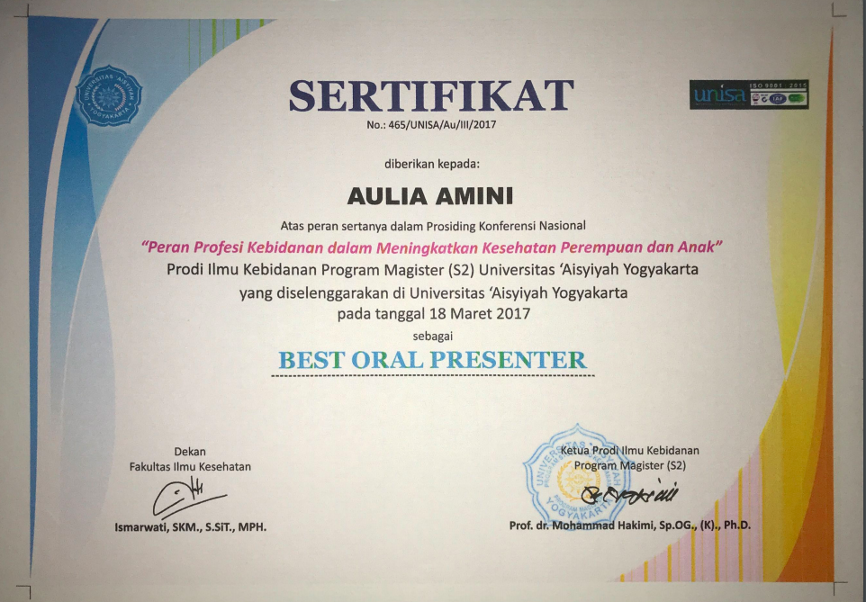 You are currently viewing Dosen Prodi DIII Kebidanan Meraih Best Oral Presentation