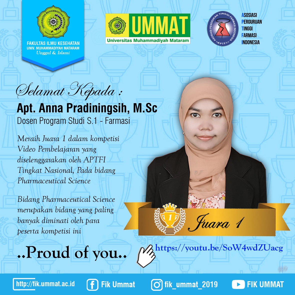 Read more about the article Apt. Anna Pradiningsih, M.Sc meraih Juara 1 Kompetisi Video