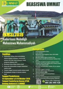 Read more about the article Beasiswa Kaderisasi Mubaligh Mahasiswa Muhammadiyah (KM3) UMMAT