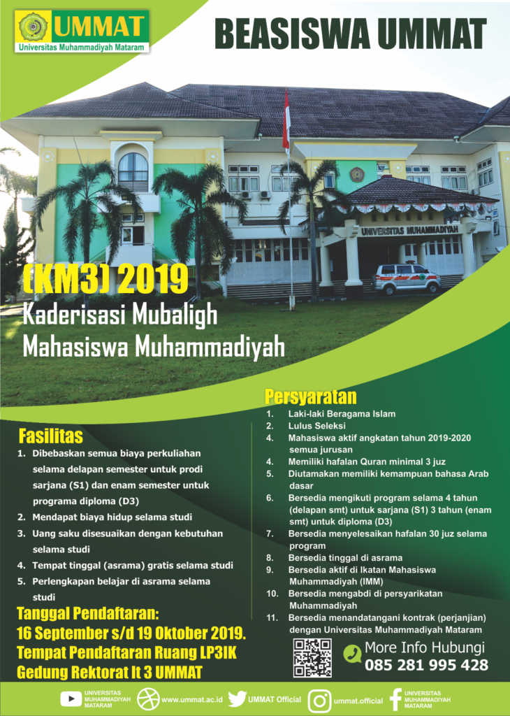 Read more about the article Beasiswa Kaderisasi Mubaligh Mahasiswa Muhammadiyah (KM3) UMMAT