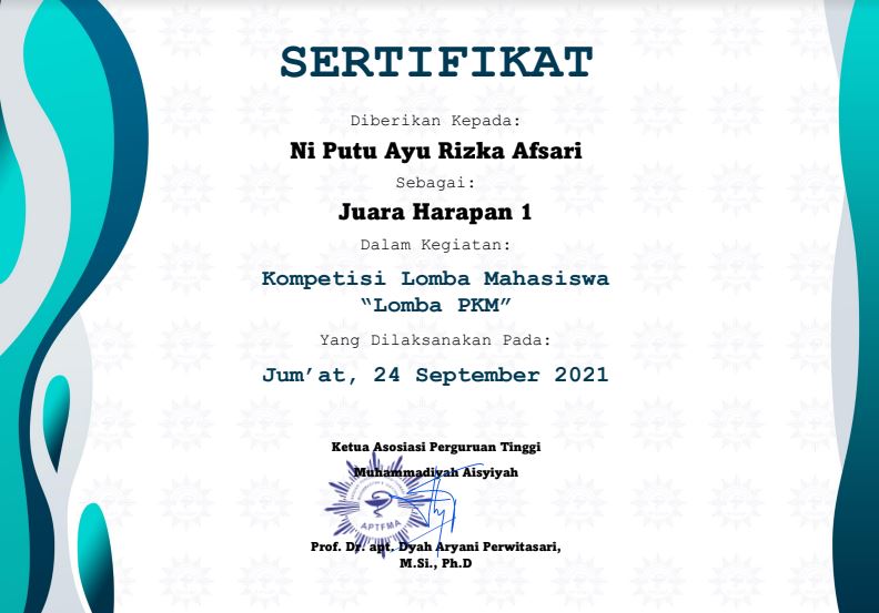 Read more about the article Juara Harapan 1 Kompetisi Lomba Mahasiswa (Lomba PKM)