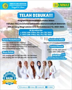 Read more about the article TELAH DIBUKA!!! Program Studi Pendidikan Profesi Bidan Fakultas Ilmu Kesehatan Universitas Muhammadiyah Mataram TERAKREDITASI BAIK oleh LAM-PTKes