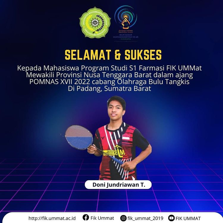 Read more about the article Doni Jundriawan T. mewakili NTB dalam ajang POMNAS XVIII 2022 Cabang Olahraga Bulu Tangkis di Padang